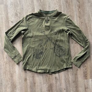 Y2K Olive Green Henley Affliction Long Sleeve Top